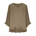 thumbnail image 1 of Women's Tops Short Sleeve V-Neck Plus Size Loose Ruffle Hem Cuffs Tee Top, 1 of 7