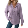 thumbnail image 1 of Women's Tops Solid Color Essentials Hoodie Casual Hooded Button Long Sleeve Drawstring Sweatshirt Top Hoodies for Women, 1 of 6