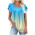 thumbnail image 1 of Women's Tops Square Neck Flowy Pleated Short Petal Sleeve Shirts Gradient Summer Casual Loose Comfortable Tee (XL, Sky Blue), 1 of 5