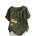 thumbnail image 1 of Women's Tops Summer Casual Crew Neck Flower Printed Button Short Sleeve Blouses Loose Fit Trendy Basic Shirts (M, Army Green 1), 1 of 4