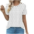 thumbnail image 1 of Women's Tops Summer Crew Neck Polka Dots Pleated Short Sleeve Tunic Shirts Casual Loose Soft Comfortable Blouses (XL, White), 1 of 5