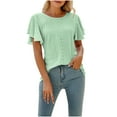 thumbnail image 1 of Women's Tops Summer Eyelet Crew Neck Ruffle Short Sleeve Shirts Casual Solid Color Loose Tunic Blouses (S, Mint Green), 1 of 6
