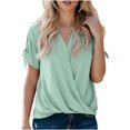 thumbnail image 1 of Women's Tops Summer Trendy V Neck Twist Front Short Sleeve Shirts Casual Loose Comfort Breathable Blouses (S, Green), 1 of 7