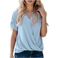 thumbnail image 1 of Women's Tops Summer Trendy V Neck Twist Front Short Sleeve Shirts Casual Loose Comfort Breathable Blouses (S, Sky Blue), 1 of 7