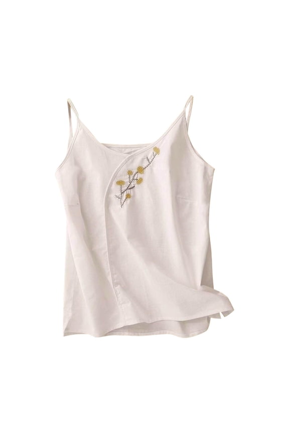 Women's Tops T-Shirts Camisole Linen Embroidered Sleeveless Tank Summer Fashion Casual Cropped Blouse Going Out Shirts