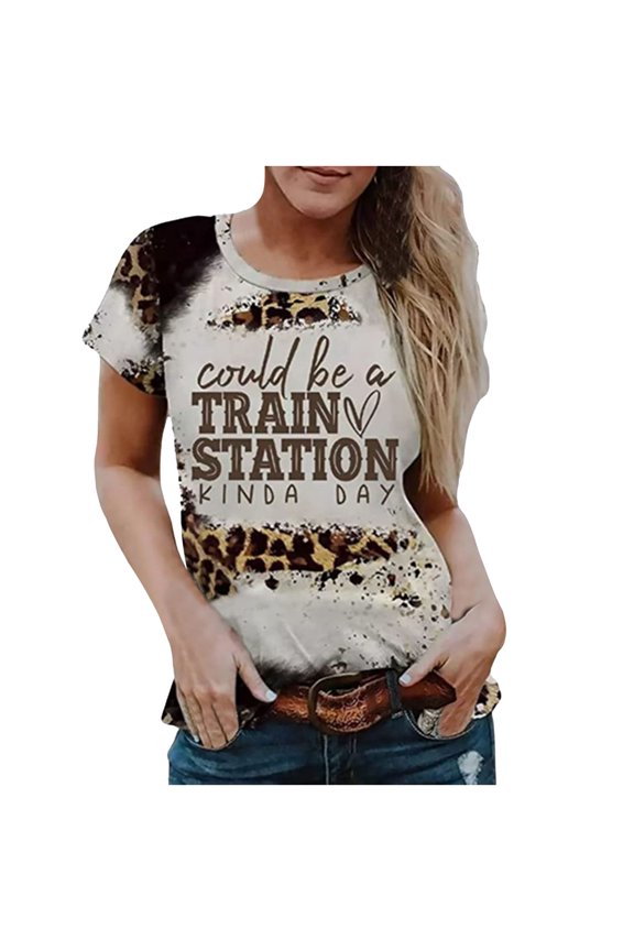 Women's Tops T-Shirts Ladies Crewneck Short Sleeved Funny Monogram Print Funny Design Tees