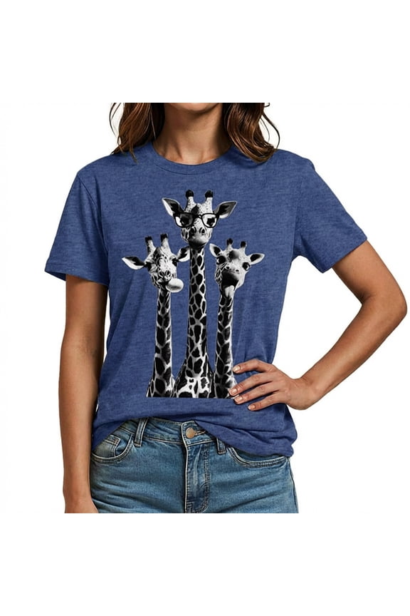 Women's Tops T-Shirts Loose Fit Giraffe Print Long Sleeve Tees