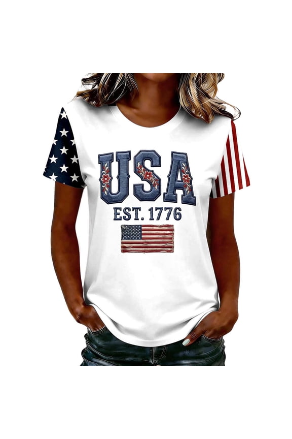 Women's Tops T Shirts Printed Crew Neck Short Sleeve Pullover Tees
