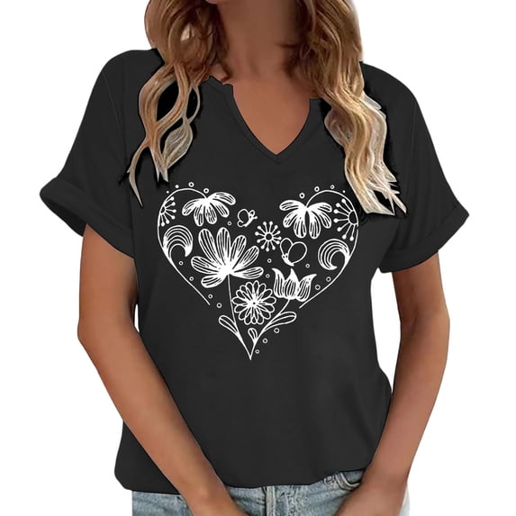 Women's Tops T Shirts Short Sleeve V Neck Cute Printed Casual Trendy Shirts