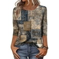 thumbnail image 1 of Women's Tops, Tees & Blouses Casual Crew Neck 3/4 Sleeve Tops Featuring Mandala Floral Print Lightweight Relaxed Fit Shirt Beige XL, 1 of 4