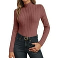 thumbnail image 1 of Women's Tops, Tees & Blouses Casual High Neck Knit Fitted Pullover T Shirt Blouse,Brick Red,S, 1 of 5