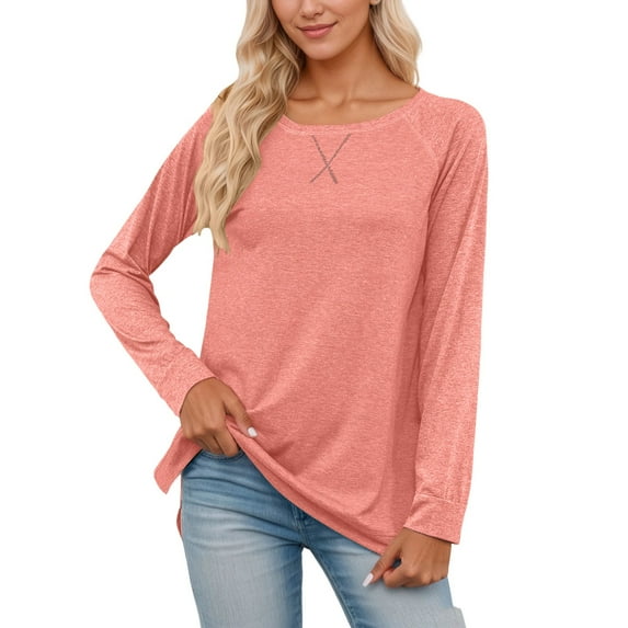 Women's Tops, Tees & Blouses Casual Raglan Sleeve Crew Neck T Shirt Tunic Blouse,Pink,XL