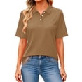 thumbnail image 1 of Women's Tops, Tees & Blouses Collared Three-Button Short Sleeve Breathable Daily Work Shirts Business Casual Tops for Women bovemsi, 1 of 6