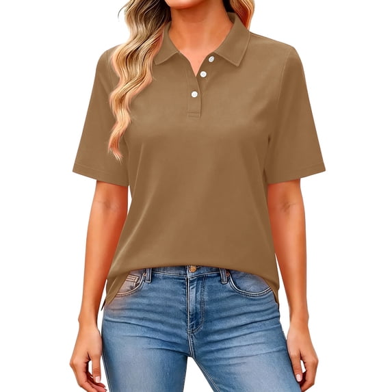 Women's Tops, Tees & Blouses Collared Three-Button Short Sleeve Breathable Daily Work Shirts Business Casual Tops for Women bovemsi