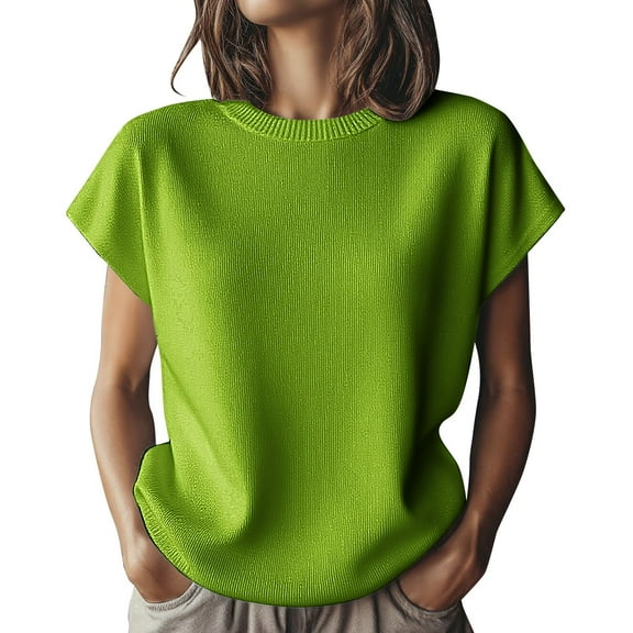 Women's Tops, Tees & Blouses, Comdrip Women's Knit Short Sleeve Top Soft Stretchy Crew Neck Blouse Casual Versatile T Shirt for Daily Wear Casual Tops for Women Green M