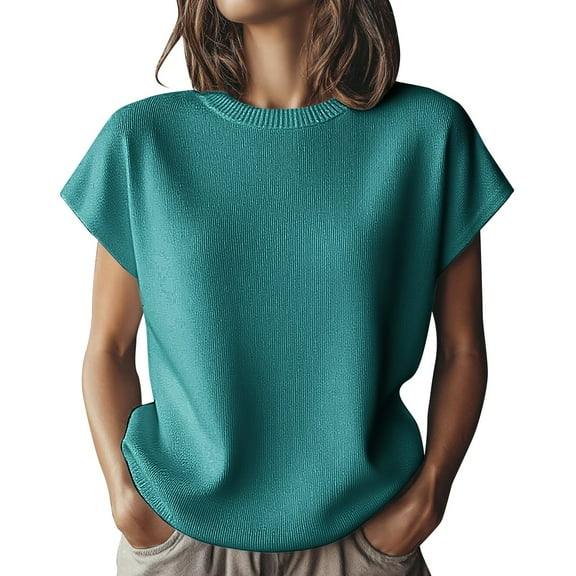 Women's Tops, Tees & Blouses, Comdrip Women's Knit Short Sleeve Top Soft Stretchy Crew Neck Blouse Casual Versatile T Shirt for Daily Wear Casual Tops for Women Mint Green 3XL