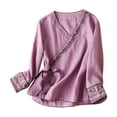 thumbnail image 1 of Women's Tops, Tees & Blouses Cotton Linen Floral Print Crew Neck Short Sleeve Boho Womens Spring Summer Shirts, 1 of 4