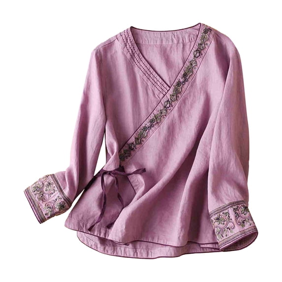 Women's Tops, Tees & Blouses Cotton Linen Floral Print Crew Neck Short Sleeve Boho Womens Spring Summer Shirts