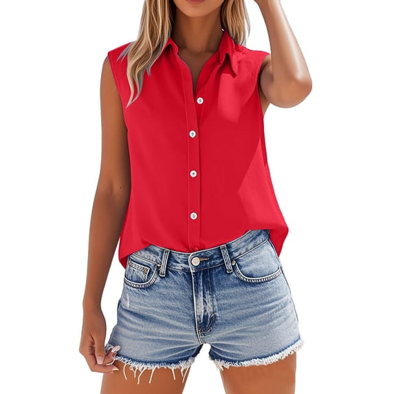Women's Tops, Tees & Blouses Cotton Linen Sleeveless Collared Oversized Work Womens Spring Summer Shirts