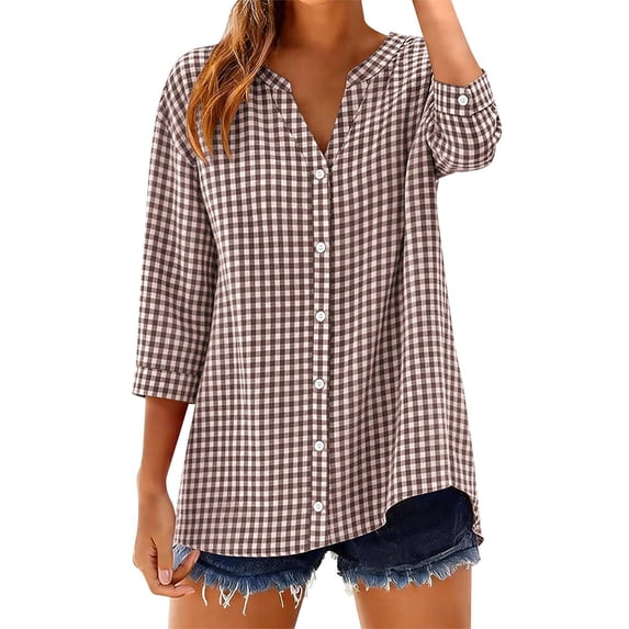 Women's Tops, Tees & Blouses Fashion Casual Printed 3/4 Sleeve Button Down Shirt Summer Tops