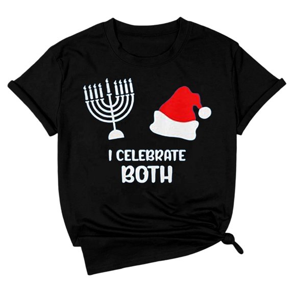Women's Tops, Tees & Blouses Hanukkah Graphic Print Short Sleeve Celebration Plus Size Womens Clothing,Black,L