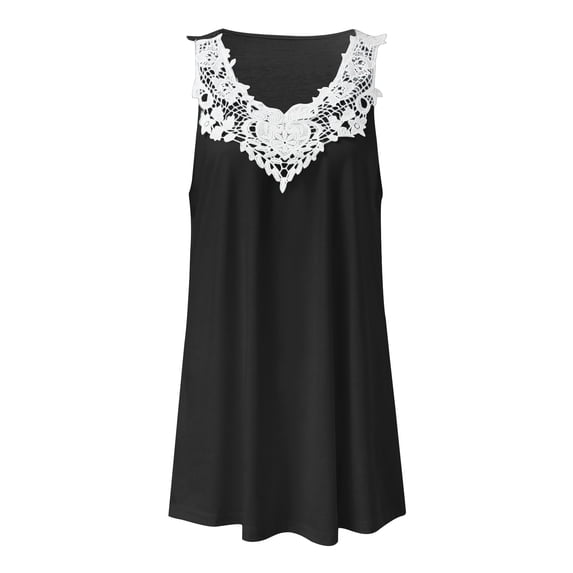 Women's Tops Tees Blouses Lace Neckline Loose Summer Sleeveless Basic Shirts Tank Tops for Women