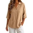 thumbnail image 1 of Women's Tops, Tees & Blouses Lapel Short Sleeve Color Loose Daily Casual Top Cute Summer Tops, 1 of 7