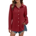 thumbnail image 1 of Women's Tops, Tees & Blouses Linen Button Down Long Sleeve Collared Loose Womens Spring Summer Shirts, 1 of 4
