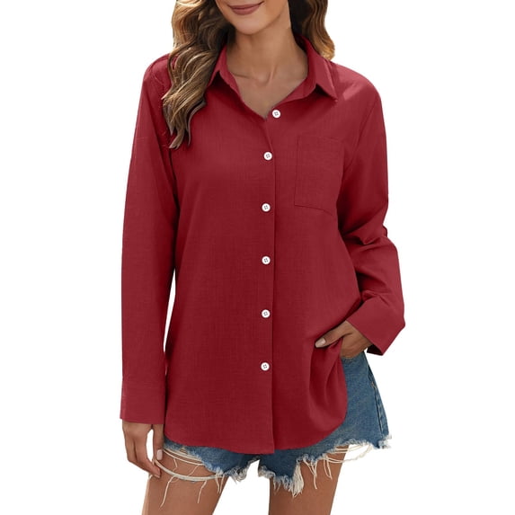 Women's Tops, Tees & Blouses Linen Button Down Long Sleeve Collared Loose Womens Spring Summer Shirts