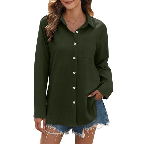 Women's Tops, Tees & Blouses Linen Button Down Long Sleeve Collared Loose Womens Spring Summer Shirts