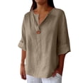 thumbnail image 1 of Women's Tops, Tees & Blouses Linen V Neck Half Sleeve Button Up Loose Summer Tops, 1 of 4