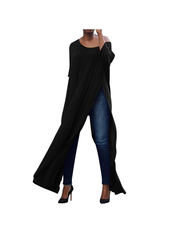 Women's Tops, Tees & Blouses, Open Front Split Long Sleeve Short Sleeve Party Maxi Dress Tunic Shirt Tops