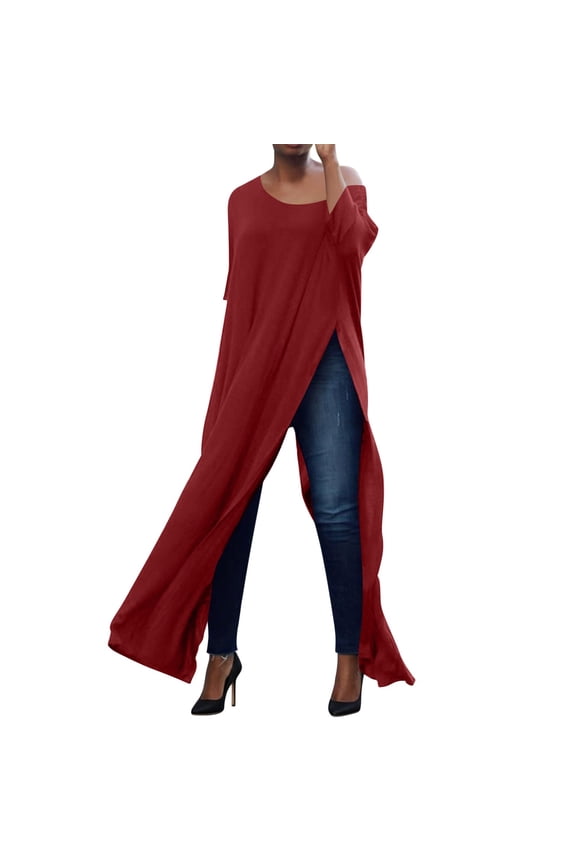 Women's Tops, Tees & Blouses, Open Front Split Long Sleeve Short Sleeve Party Maxi Dress Tunic Shirt Tops