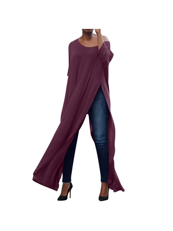Women's Tops, Tees & Blouses, Open Front Split Long Sleeve Short Sleeve Party Maxi Dress Tunic Shirt Tops