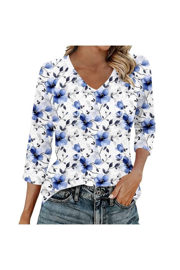 Women's Tops, Tees & Blouses Petite,3/4 Length Sleeve Womens Tops V Neck Three Quarter T Shirts Spring 2026 Dressy Casual Blouses