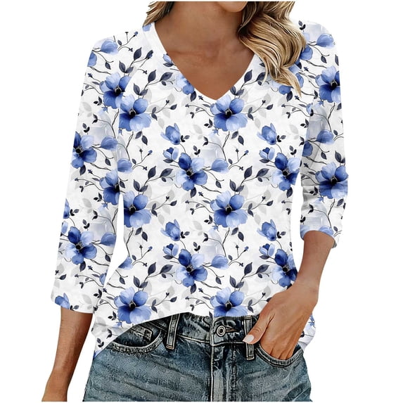 Women's Tops, Tees & Blouses Petite,3/4 Length Sleeve Womens Tops V Neck Three Quarter T Shirts Spring 2026 Dressy Casual Blouses