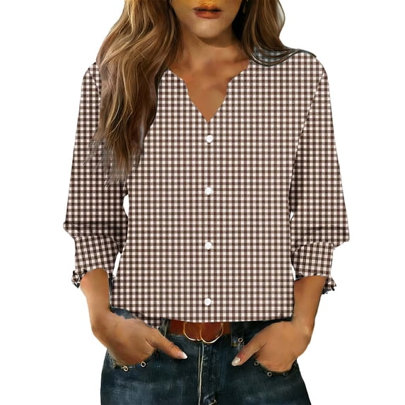 Women's Tops, Tees & Blouses Petite,Button Down Shirts for Women 3/4 Length Sleeve Business Casual Blouses 2026 Summer Tops