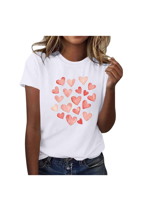 Women's Tops, Tees & Blouses Petite,Women's Heart Print Summer Basic T-Shirts Short Sleeve Crew Neck Graphic Tee Tops Blouses