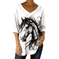 thumbnail image 1 of Women's Tops, Tees & Blouses Plus Size,Womens Tops Horse Printed 3/4 Sleeve Western Vintage 3D Graphic T Shirts Vneck Funny Gift Shirts Equestrian Cowgirl Blouse, 1 of 5