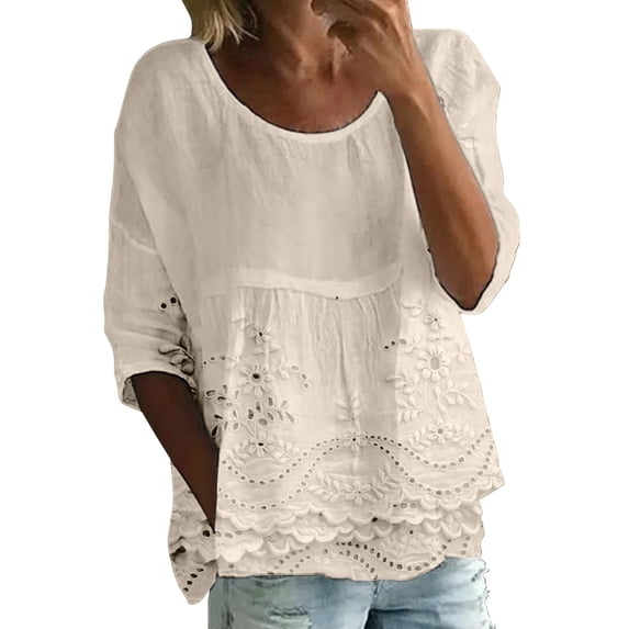 Women's Tops, Tees & Blouses Print Round Neck 3/32 Sleeve Loose Plus Size Womens Spring Summer Shirts