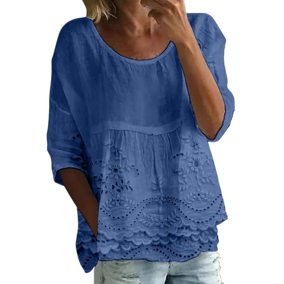 Women's Tops, Tees & Blouses Print Round Neck 3/38 Sleeve Loose Plus Size Womens Spring Summer Shirts