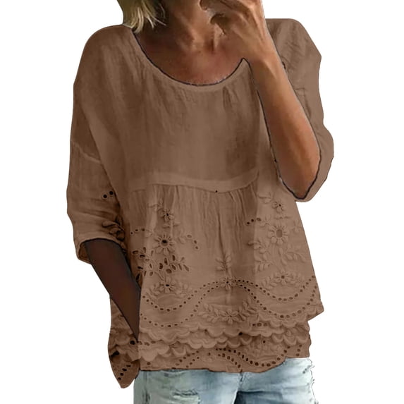 Women's Tops, Tees & Blouses Print Round Neck 3/42 Sleeve Loose Plus Size Womens Spring Summer Shirts