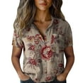 thumbnail image 1 of Women's Tops, Tees & Blouses Printed Cotton Short Sleeve Button Down Womens Spring Summer Shirts, 1 of 4