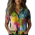 thumbnail image 1 of Women's Tops, Tees & Blouses Printed Cotton Short Sleeve Button Down Womens Spring Summer Shirts, 1 of 4