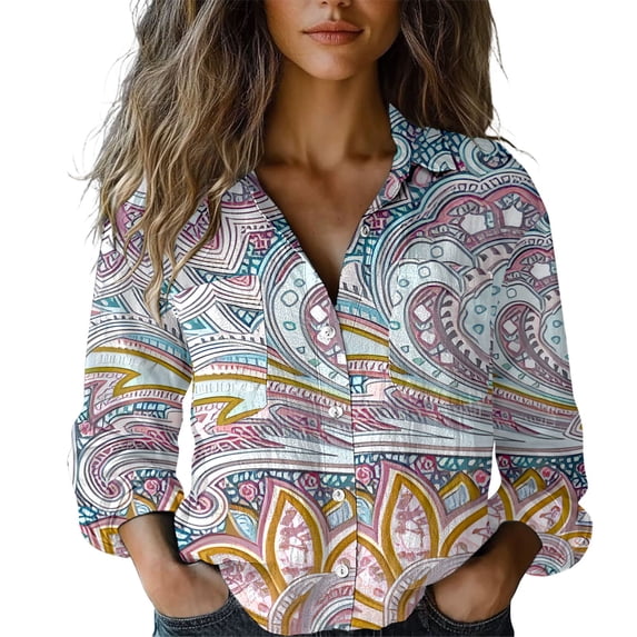 Women's Tops, Tees & Blouses Printed Long Sleeve Button Down Womens Spring Summer Shirts