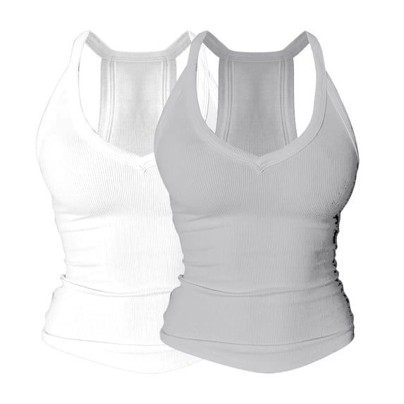 Women's Tops Tees Blouses Racerback V Neck Sleeveless Basic Camisole Tank Tops With Built In Bras for Women