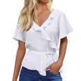 thumbnail image 1 of Women's Tops, Tees & Blouses Ruffle Wrap V Neck Tie Waist Peplum Work Womens Spring Summer Shirts, 1 of 4