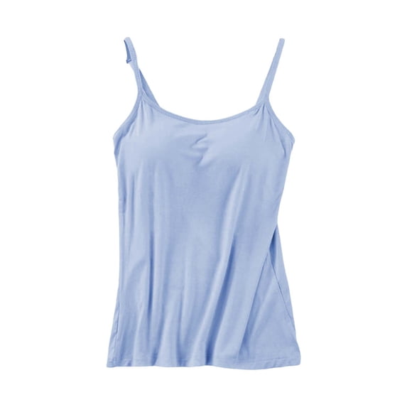 Women's Tops Tees Blouses Spaghetti Strap Sleeveless Soft Crop Layering Camisole Tank Tops With Built In Bras for Women