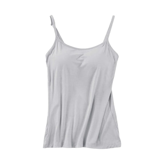 Women's Tops Tees Blouses Spaghetti Strap Sleeveless Soft Crop Layering Camisole Tank Tops With Built In Bras for Women