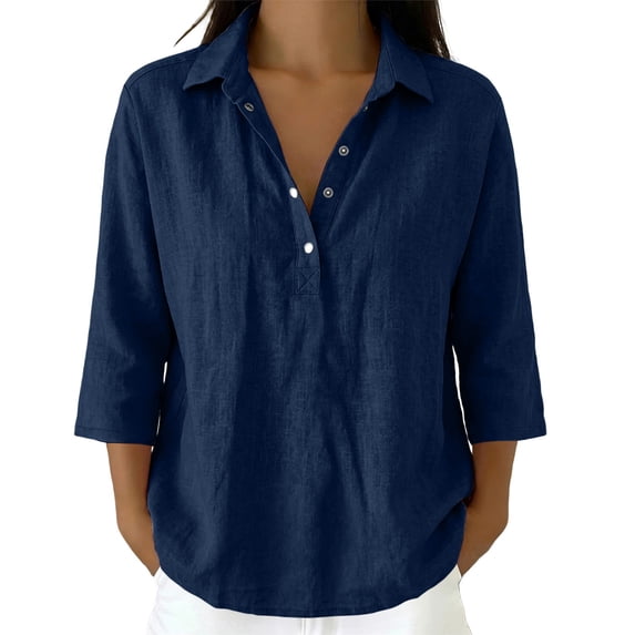 Women's Tops, Tees & Blouses Stand Collar Solid Button Front Loose Casual Shirt Cute Summer Tops